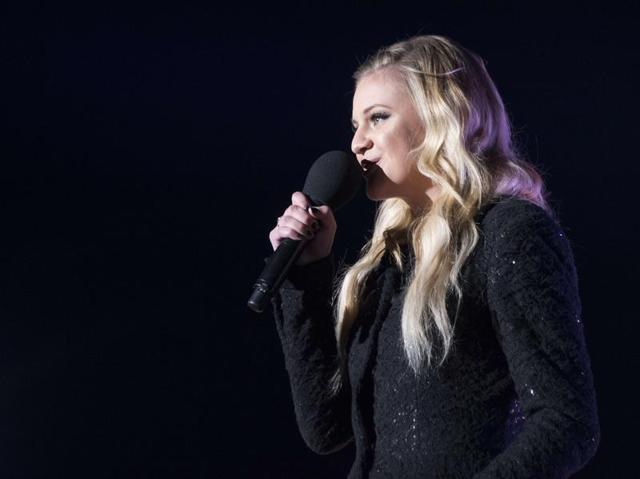 Kelsea Ballerini performs on the Ellipse of the National Mall on Thursday in Washington, DC. The First Family was joined by celebrities and guests to light the National Christmas tree during an evening of performances. (AFP)