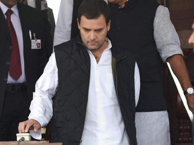 Congress vice president Rahul Gandhi after a meeting with party MPs at Parliament in New Delhi. (PTI) Congress vice president Rahul Gandhi after a meeting with party MPs at Parliament in New Delhi. (PTI)