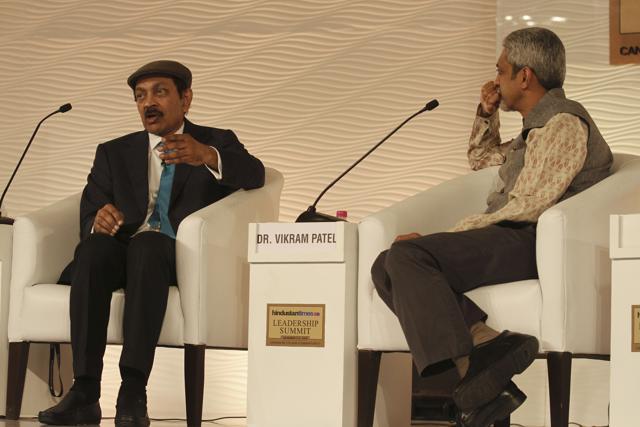 Director of Center For Brain and Cognition, University of California, San Diego, Dr VS Ramachandran and Dr Vikram Patel, FMEDSCI, professor of International Mental Health &amp; Wellcome Trust senior research fellow during a session on “What Neurology Can Tell Us About Human Nature” at Hindustan Times Leadership Summit. (Virendra Singh Gosain/HT Photo)