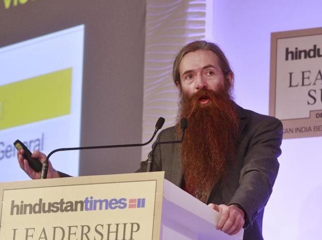 Dr. Aubrey De Grey , the chief science officer at the Sens Research Foundation with Professor Prabhat Jha of the University of Toronto Chair in Global Health and Epidemiology, and Sanchita Sharma, health editor, Hindustan Times speaking at a session on “How to Live Up to 100” at Hindustan Times Leadership Summit in New Delhi on Saturday. (Ravi Choudhary/ HT Photo) Dr. Aubrey De Grey , the chief science officer at the Sens Research Foundation with Professor Prabhat Jha of the University of Toronto Chair in Global Health and Epidemiology, and Sanchita Sharma, health editor, Hindustan Times speaking at a session on “How to Live Up to 100” at Hindustan Times Leadership Summit in New Delhi on Saturday. (Ravi Choudhary/ HT Photo)