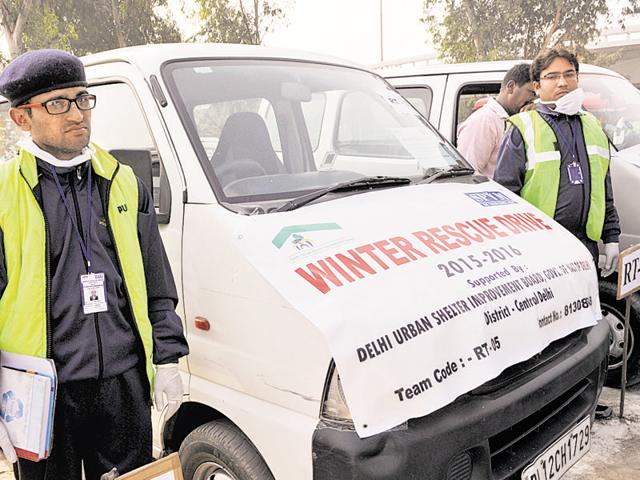 The DUSIB has formed 23 rescue teams, armed with vehicles and manpower, to rescue homeless people. (Saumya Khandelwal/ HT Photo) The DUSIB has formed 23 rescue teams, armed with vehicles and manpower, to rescue homeless people. (Saumya Khandelwal/ HT Photo)