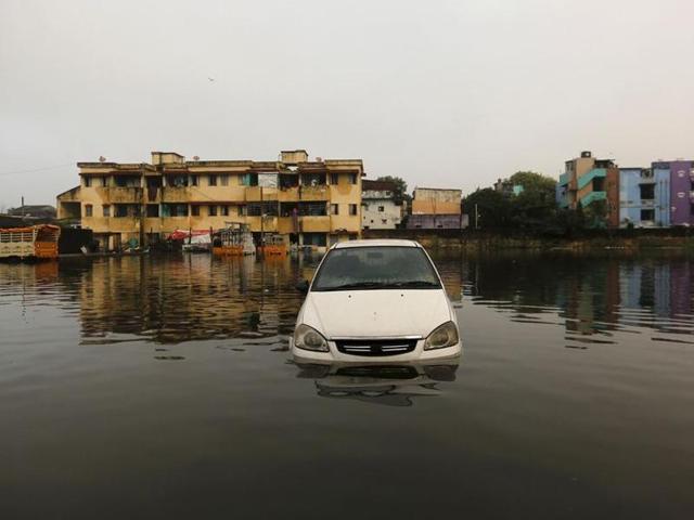 A car is seen in the floodwaters in Chennai.(REUTERS)