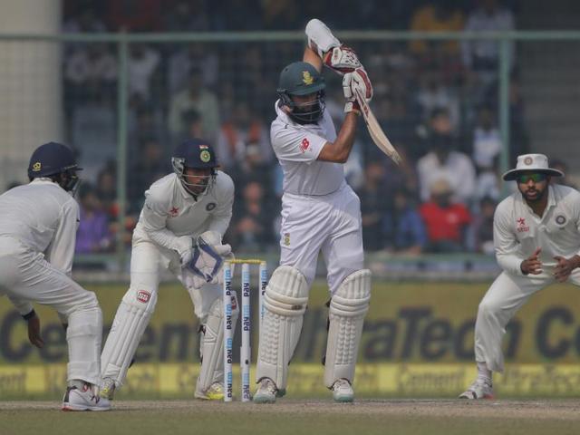 Indian fielders watch as Hashim Amla plays a shot. (AP Photo) Indian fielders watch as Hashim Amla plays a shot. (AP Photo)