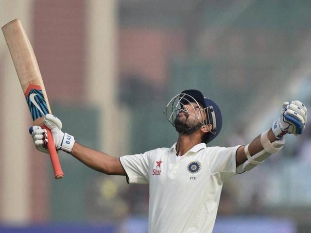 India's Ajinkya Rahane celebrates his century, his second of the match. (PTI Photo) India's Ajinkya Rahane celebrates his century, his second of the match. (PTI Photo)