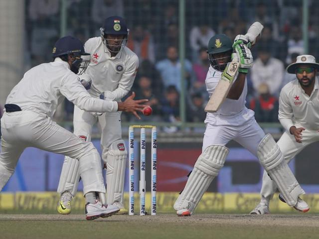 Indian players field a shot by South Africa opener Temba Bavuma. (AP Photo) Indian players field a shot by South Africa opener Temba Bavuma. (AP Photo)