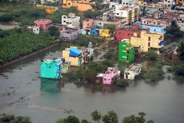 This photograph released by The Indian Press Information Bureau on December 3, 2015, shows an aerial view of a flooded area in Chennai. (AFP) This photograph released by The Indian Press Information Bureau on December 3, 2015, shows an aerial view of a flooded area in Chennai. (AFP)