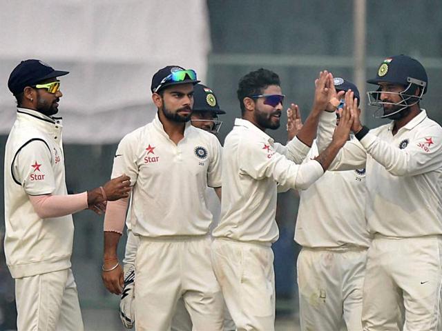 Team India players celebrate the dismissal of Faf du Plessis. (PTI Photo) Team India players celebrate the dismissal of Faf du Plessis. (PTI Photo)