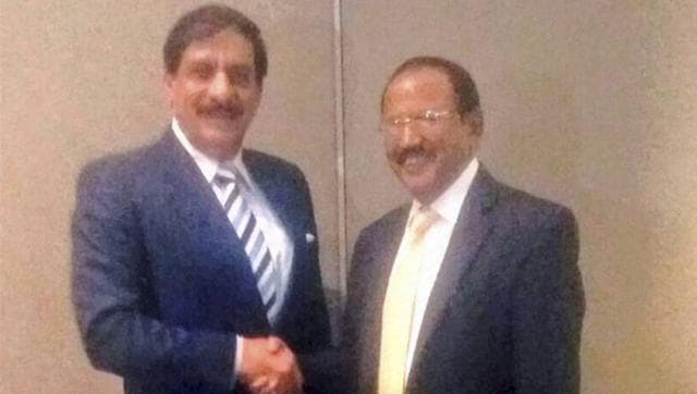 NSA to India Ajit Doval with his Pakistani counterpart Nasser Khan meet in Bangkok, Thailand. (PTI file photo) NSA to India Ajit Doval with his Pakistani counterpart Nasser Khan meet in Bangkok, Thailand. (PTI file photo)