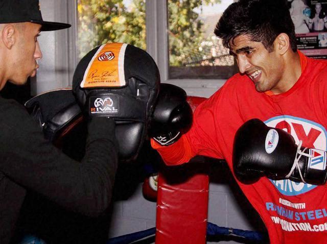 A file photo of boxer Vijender Singh training at a gym for his second professional bout in Dublin on November 5, 2015. (PTI Photo) A file photo of boxer Vijender Singh training at a gym for his second professional bout in Dublin on November 5, 2015. (PTI Photo)