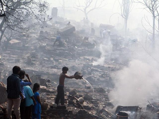 A major tragedy, however, was averted as the fire broke out in the afternoon, when a majority of the children were in school and several locals managed to get to safe locations immediately. (Pratham Gokhale/ HT Photo)