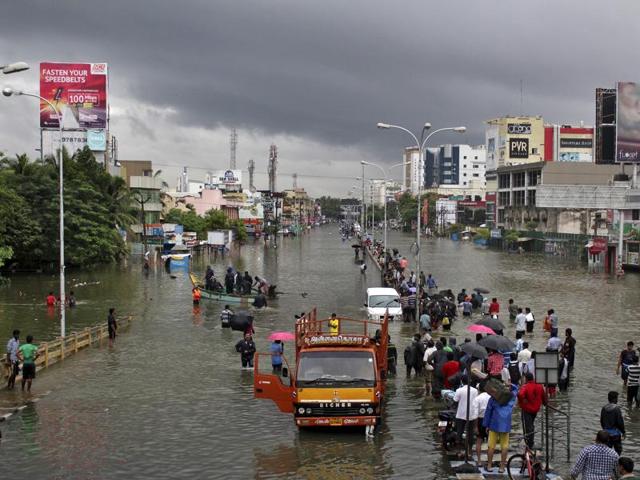 The Chennai floods (above) story is eerily similar to the one in Mumbai 10 years ago or the one in Srinagar last year. (PTI photo) The Chennai floods (above) story is eerily similar to the one in Mumbai 10 years ago or the one in Srinagar last year. (PTI photo)