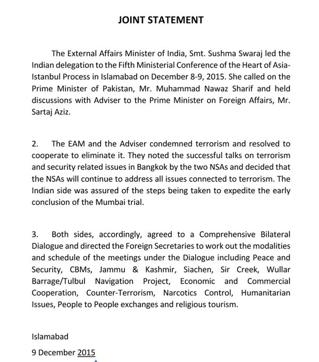 External affairs ministry spokesperson Vikas Swarup posted this image of the joint statement on his official Twitter account. External affairs ministry spokesperson Vikas Swarup posted this image of the joint statement on his official Twitter account.