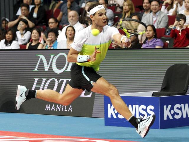 Indian Aces player Rafael Nadal plays against Manila Mavericks player Milos Raonic during their men's singles match in the International Premier Tennis League on December 8, 2015. (Reuters Photo) Indian Aces player Rafael Nadal plays against Manila Mavericks player Milos Raonic during their men's singles match in the International Premier Tennis League on December 8, 2015. (Reuters Photo)