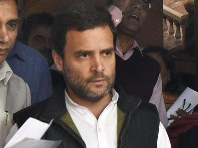 Congress vice-president Rahul Gandhi outside Parliament in New Delhi on Wednesday.(Mohd Zakir/HT Photo) Congress vice-president Rahul Gandhi outside Parliament in New Delhi on Wednesday.(Mohd Zakir/HT Photo)