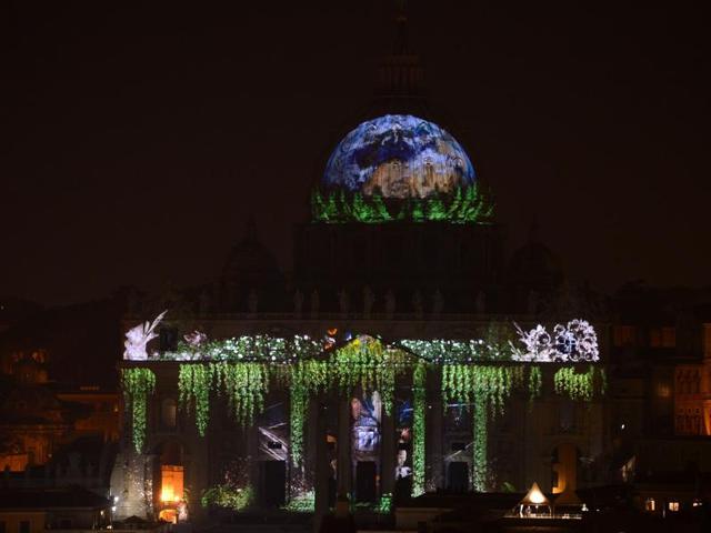 ‘Fiat Lux : Illuminating Our Common Home’ was also part of the inauguration of the Roman Catholic Church’s year-long Jubilee of Mercy, which began on Monday. (AFP Photo)