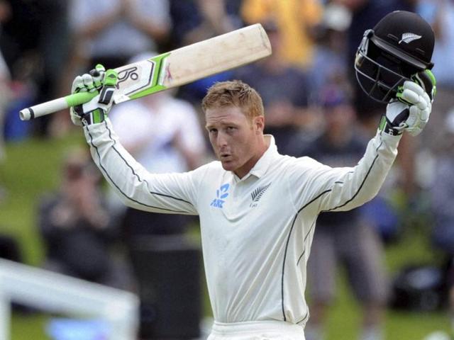 New Zealand’s Martin Guptill celebrates his century against Sri Lanka on day one of the first international cricket test in Dunedinon December 10, 2015. (AP Photo) New Zealand’s Martin Guptill celebrates his century against Sri Lanka on day one of the first international cricket test in Dunedinon December 10, 2015. (AP Photo)