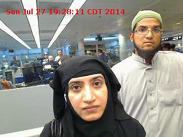 A file photo of Tashfeen Malik, left, and Syed Farook. The two shooters had been radicalised before they had even met, according to the FBI.(AP Photo)