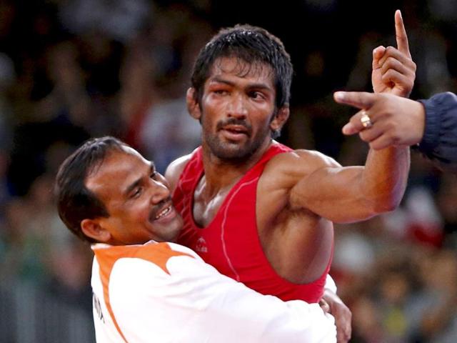 Yogeshwar Dutt reacts after winning the bronze medal in the Men-s 60kg Freestyle wrestling at the 2012 Olympic Games in London. (Reuters Photo) Yogeshwar Dutt reacts after winning the bronze medal in the Men-s 60kg Freestyle wrestling at the 2012 Olympic Games in London. (Reuters Photo)