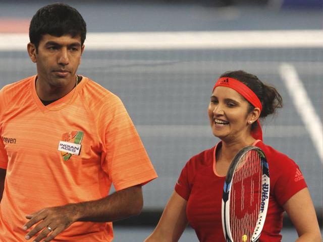 India's Sania Mirza of the Indian Aces and compatriot Rohan Bopanna during the International Premier Tennis League (IPTL) tennis match between Indian Aces and Philippine Mavericks in New Delhi. (HT Photo) India's Sania Mirza of the Indian Aces and compatriot Rohan Bopanna during the International Premier Tennis League (IPTL) tennis match between Indian Aces and Philippine Mavericks in New Delhi. (HT Photo)