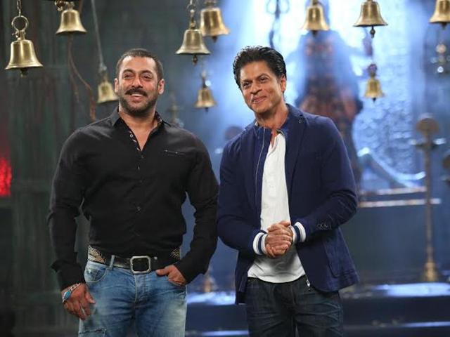 Salman Khan and Shah Rukh are back to being buddies again. The actors shoot a promo for Bigg Boss 9. (colors)