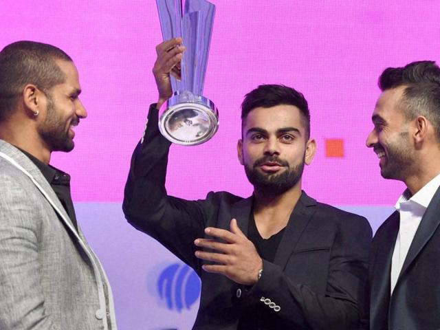 Cricketers Virat Kohli, Ajinkya Rahane and Shikhar Dhawan participate in a panel discussion during an ICC World Twenty20 2016 schedule announcement event in Mumbai on Friday. India will host the sixth Twenty20 World Cup in March and April of 2016.(AP) Cricketers Virat Kohli, Ajinkya Rahane and Shikhar Dhawan participate in a panel discussion during an ICC World Twenty20 2016 schedule announcement event in Mumbai on Friday. India will host the sixth Twenty20 World Cup in March and April of 2016.(AP)