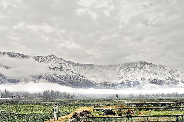 Srinagar city also witnessed snowfall briefly during the night, but it was followed by rains, which did not allow the accumulation of the white flakes. (Waseem Andrabi/HT Photo)