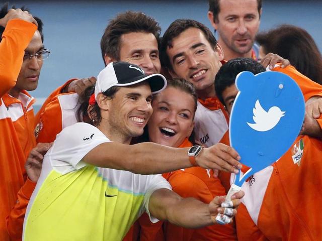 Indian Aces' Rafael Nadal of Spain (2nd L) take a selfie photo with his team members after winning his men's singles match against Philippine Mavericks' Edouard Roger-Vasselin of France (unseen) in the International Premier Tennis League (IPTL) in New Delhi. (REUTERS) Indian Aces' Rafael Nadal of Spain (2nd L) take a selfie photo with his team members after winning his men's singles match against Philippine Mavericks' Edouard Roger-Vasselin of France (unseen) in the International Premier Tennis League (IPTL) in New Delhi. (REUTERS)