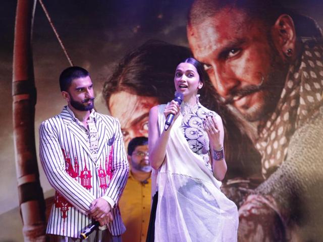 Ranveer Singh is completely in awe of Deepika Padukone as she speaks during a promotional event for their upcoming movie Bajirao Mastani. (AP) Ranveer Singh is completely in awe of Deepika Padukone as she speaks during a promotional event for their upcoming movie Bajirao Mastani. (AP)