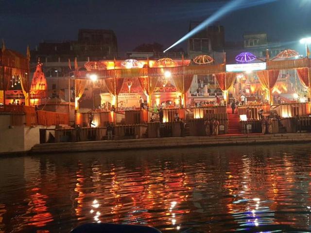 The ghats of the Ganges in Varanasi decorated with flowers ready for evening Ganga aarti. PM Modi and Japanese PM Abe will attend the prayers on Saturday evening. (Twitter/Narendra Modi) The ghats of the Ganges in Varanasi decorated with flowers ready for evening Ganga aarti. PM Modi and Japanese PM Abe will attend the prayers on Saturday evening. (Twitter/Narendra Modi)