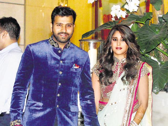 Indian cricketer Rohit Sharma with Ritika Sajdeh. The couple will tie the knot on Sunday. (HT Photo)