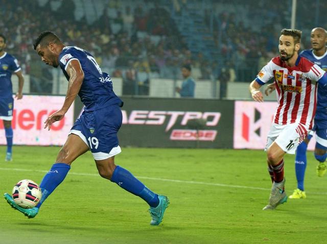 Chennaiyin F C player vies for the ball with Atletico de Kolkata players during an ISL match in Kolkata on November 11, 2015. (PTI Photo) Chennaiyin F C player vies for the ball with Atletico de Kolkata players during an ISL match in Kolkata on November 11, 2015. (PTI Photo)