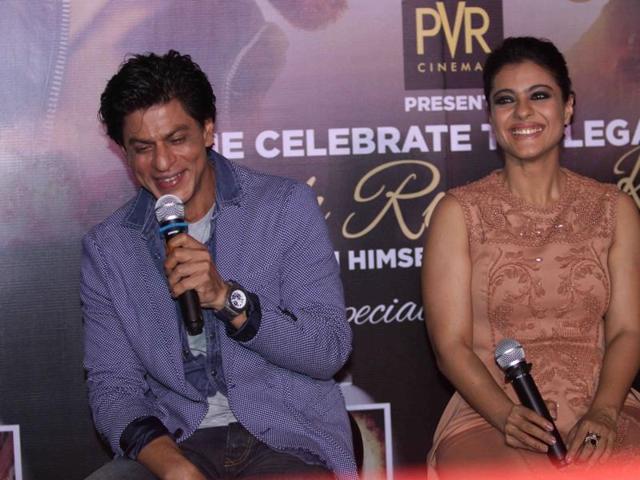 Shah Rukh Khan and Kajol during the Sneak Preview of film Dilwale in Mumbai on Dec 11, 2015. (IANS)