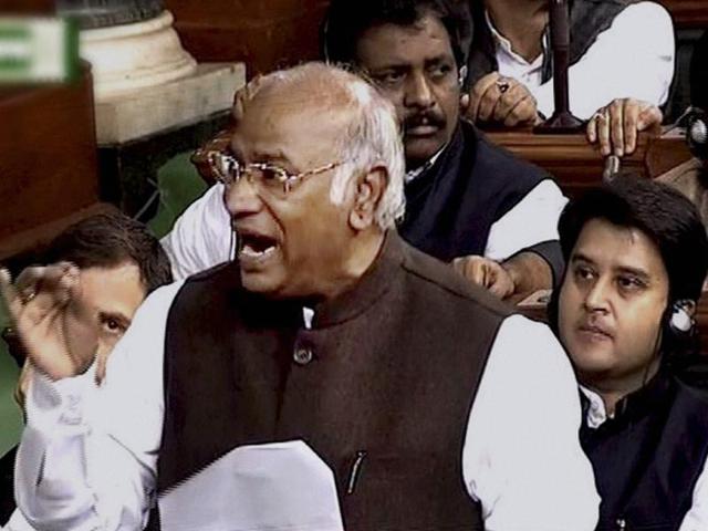 Congress leader Mallikarjun Kharge speaks in the Lok Sabha during the ongoing Winter Session of Parliament in New Delhi . (PTI) Congress leader Mallikarjun Kharge speaks in the Lok Sabha during the ongoing Winter Session of Parliament in New Delhi . (PTI)