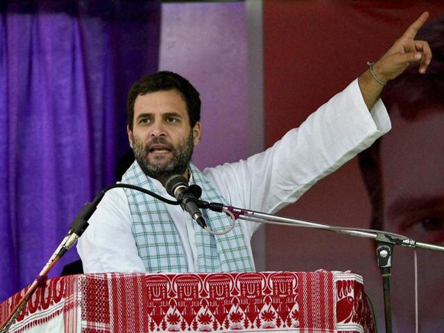 Congress vice president Rahul Gandhi addressing a public meeting during his Sadbhabana Yatra in Barpeta district on Saturday. (PTI) Congress vice president Rahul Gandhi addressing a public meeting during his Sadbhabana Yatra in Barpeta district on Saturday. (PTI)