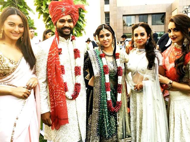 The wedding took place in a five star in Mumbai, so naturally some Bollywood touch is must. Actor Sonakshi Sinha shared this one on Instagram saying: “Mr. N Mrs. Sharma... She was a Sajdeh just yesterday... Dang!! RitsyWedsRo.” (Instagram)