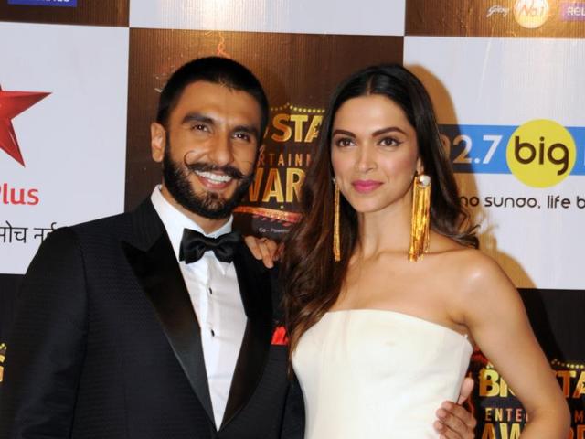 Bajirao Mastani duo Ranveer Singh and Deepika Padukone attend the BIG Star Entertainment Awards 2015 ceremony in Mumbai. (AFP) Bajirao Mastani duo Ranveer Singh and Deepika Padukone attend the BIG Star Entertainment Awards 2015 ceremony in Mumbai. (AFP)