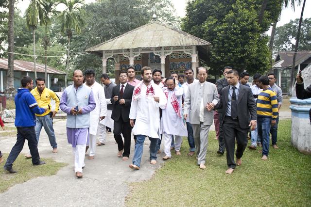 Rahul Gandhi during his visit to Barpeta Satra. The Gogoi’s government had in August 2010 directed district heads to submit a report on steps taken to free the land belonging to the satras and other religious institutions from encroachment. (HT Photo) Rahul Gandhi during his visit to Barpeta Satra. The Gogoi’s government had in August 2010 directed district heads to submit a report on steps taken to free the land belonging to the satras and other religious institutions from encroachment. (HT Photo)