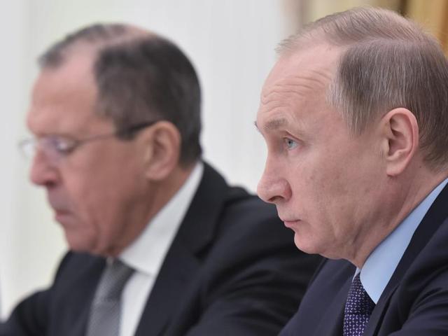 Russia's president Vladimir Putin (R) and Russia's Foreign minister Sergei Lavrov take part in a meeting with US Secretary of State and US Ambassador in Russia at the Kremlin in Moscow. (AFP) Russia's president Vladimir Putin (R) and Russia's Foreign minister Sergei Lavrov take part in a meeting with US Secretary of State and US Ambassador in Russia at the Kremlin in Moscow. (AFP)