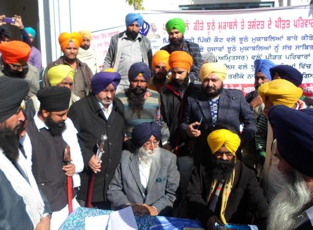Simranjeet Singh Mann, presidnet of SAD(Amritsar) in Bargari village of Faridkot district today. (HT Photo) Simranjeet Singh Mann, presidnet of SAD(Amritsar) in Bargari village of Faridkot district today. (HT Photo)
