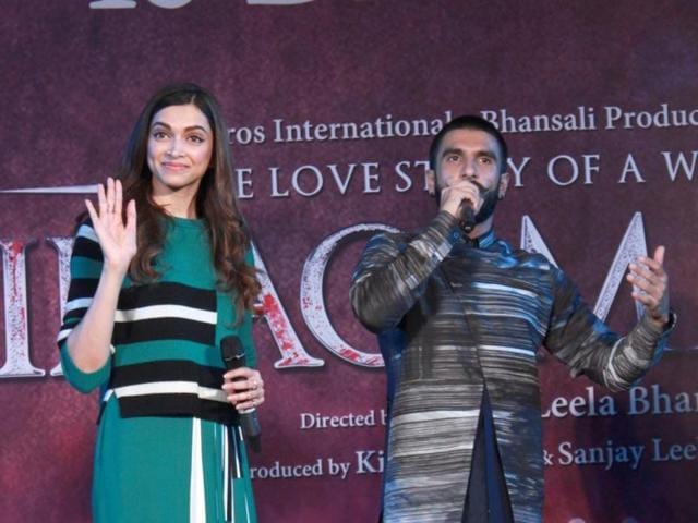 Ranveer Singh and Deepika Padukone during a programme organised to promote Bajirao Mastani. (IANS)