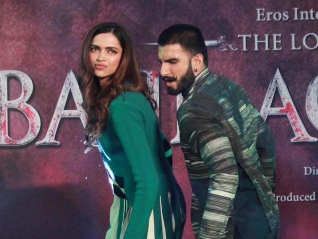 Gurgaon: Actors Ranveer Singh and Deepika Padukone during a programme organised to promote their upcoming film "Bajirao Mastani" in Gurgaon, on Dec 13, 2015. (Photo: Amlan Paliwal/IANS) (IANS)