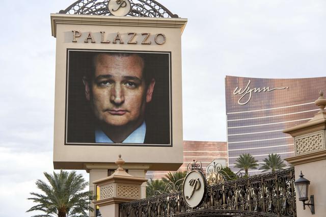 The image of Republican presidential hopeful Ted Cruz is seen in a display announcing the upcoming Republican presidential debate, hosted by CNN, December 14, 2015, on the Las Vegas Strip in Las Vegas, Nevada. (AFP) The image of Republican presidential hopeful Ted Cruz is seen in a display announcing the upcoming Republican presidential debate, hosted by CNN, December 14, 2015, on the Las Vegas Strip in Las Vegas, Nevada. (AFP)