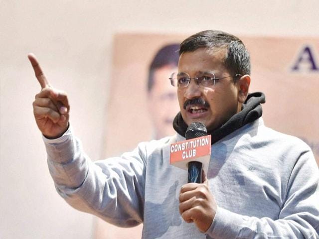 Delhi Chief Minister Arvind Kejriwal addresses during the AAP trade wing's business summit "Rendezvous" in New Delhi on Tuesday.(PTI)