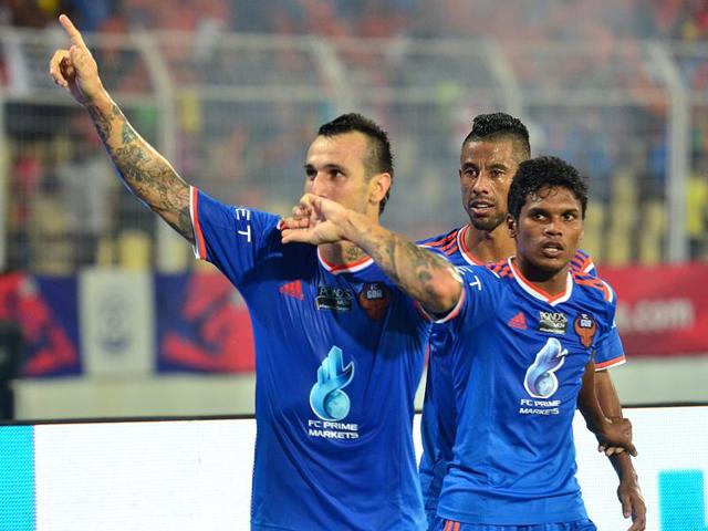 FC Goa player Rafael Coelho Luiz celebrates after scoring during the second leg of the semi-final match between Delhi Dynamos and FC Goa of Indian Super League (ISL) in Margao on December 15, 2015. (AFP Photo) FC Goa player Rafael Coelho Luiz celebrates after scoring during the second leg of the semi-final match between Delhi Dynamos and FC Goa of Indian Super League (ISL) in Margao on December 15, 2015. (AFP Photo)