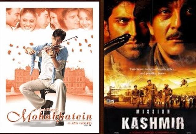 Mohabbatein is a 2000 musical romantic drama with an ensemble cast including Amitabh Bachchan, SRK and Aishwarya Rai Bachchan while Mission Kashmir starred Hrithik Roshan and Sajay Dutt who featured as a ‘terrorist’ and police officer respectively. (Yash Raj Films | Vinod Chopra Productions Destination Films) Mohabbatein is a 2000 musical romantic drama with an ensemble cast including Amitabh Bachchan, SRK and Aishwarya Rai Bachchan while Mission Kashmir starred Hrithik Roshan and Sajay Dutt who featured as a ‘terrorist’ and police officer respectively. (Yash Raj Films | Vinod Chopra Productions Destination Films)
