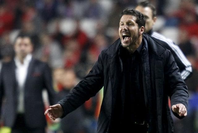 Atletico Madrid's coach Diego Simeone reacts during match. (Reuters Photo)