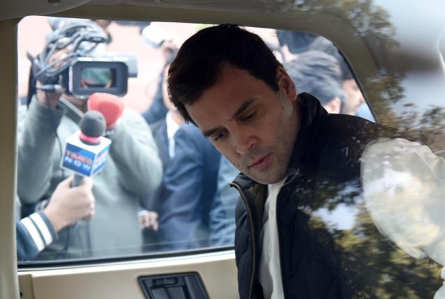 Congress Party vice president Rahul Gandhi sits in his car as he leaves Parliament House. (AFP) Congress Party vice president Rahul Gandhi sits in his car as he leaves Parliament House. (AFP)