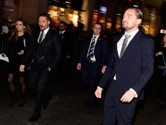 Actors Tom Hardy and Leonardo DiCaprio arrive at the premiere of The Revenant. (AFP) Actors Tom Hardy and Leonardo DiCaprio arrive at the premiere of The Revenant. (AFP)