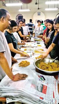 Volunteers showed up in drives to feed the stranded people. Volunteers showed up in drives to feed the stranded people.