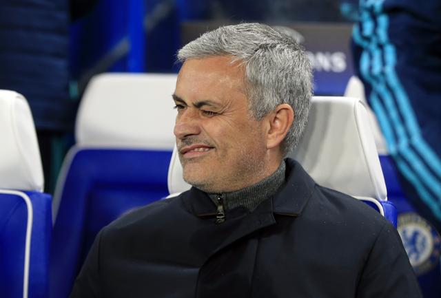 In this December 9, 2015 file photo, Chelsea manager Jose Mourinho winks while waiting for the start of the Champions League group G soccer match between Chelsea and FC Porto at Stamford Bridge stadium. (AP )